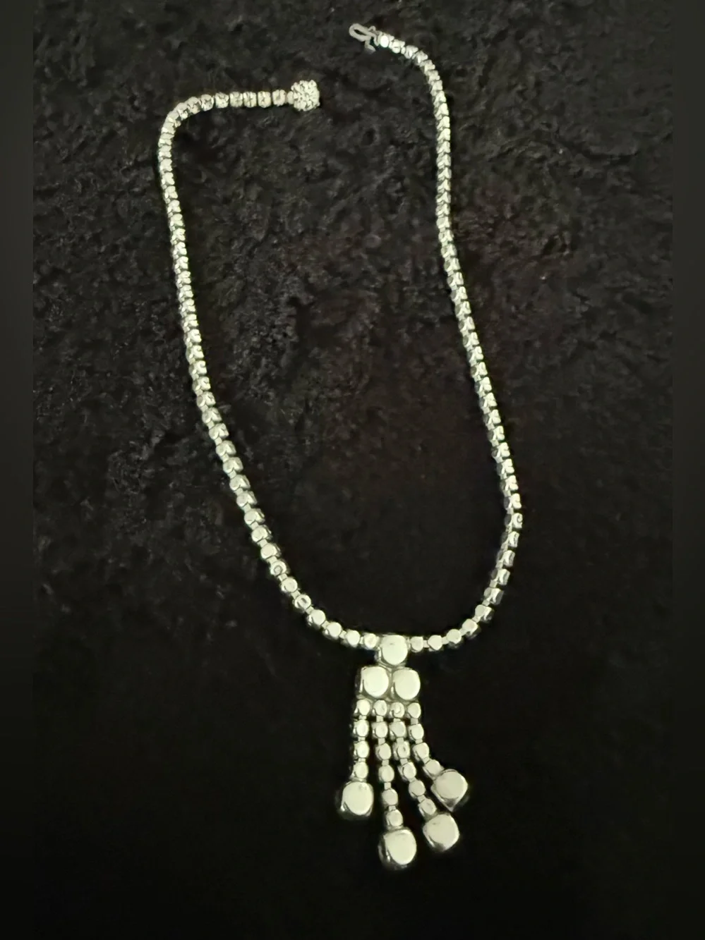 Vintage 1950s Rhinestone Necklace Silver Tone Dangle Fringe Mid Century 16.5”